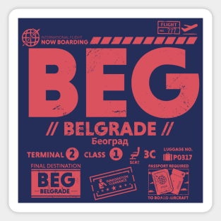 Vintage Belgrade BEG Airport Code Travel Day Retro Travel Tag Serbia Sticker